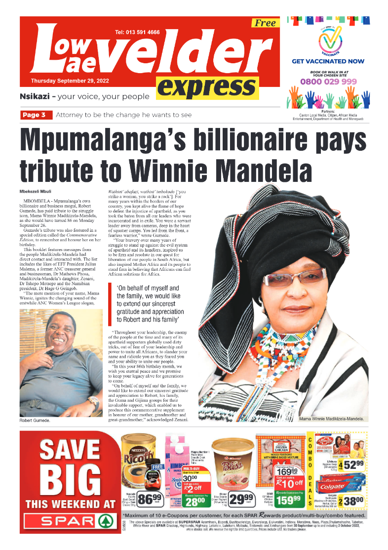 Lowvelder Express 29 September 2022 page 1