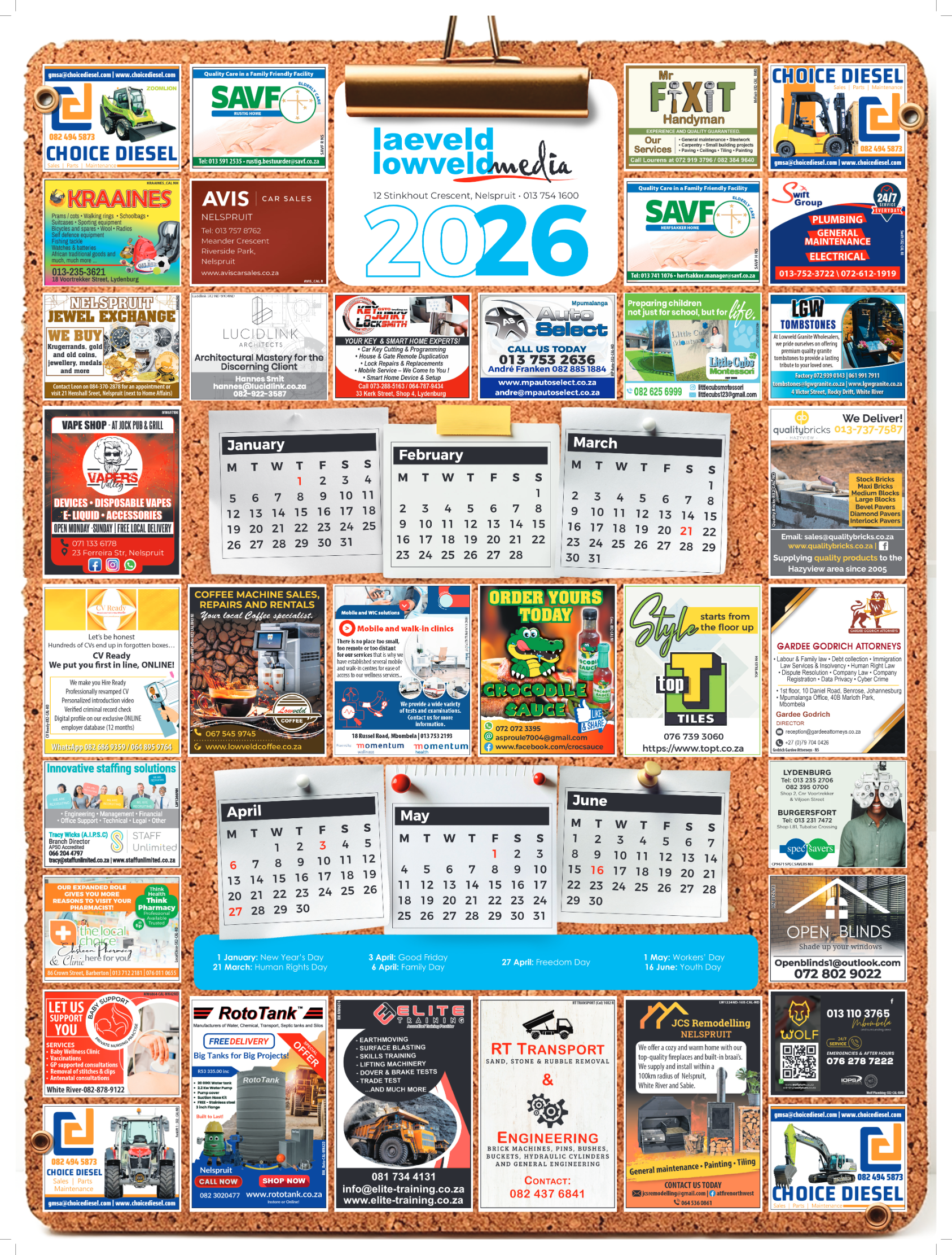 Lowvelder 2026 Calendar page 1
